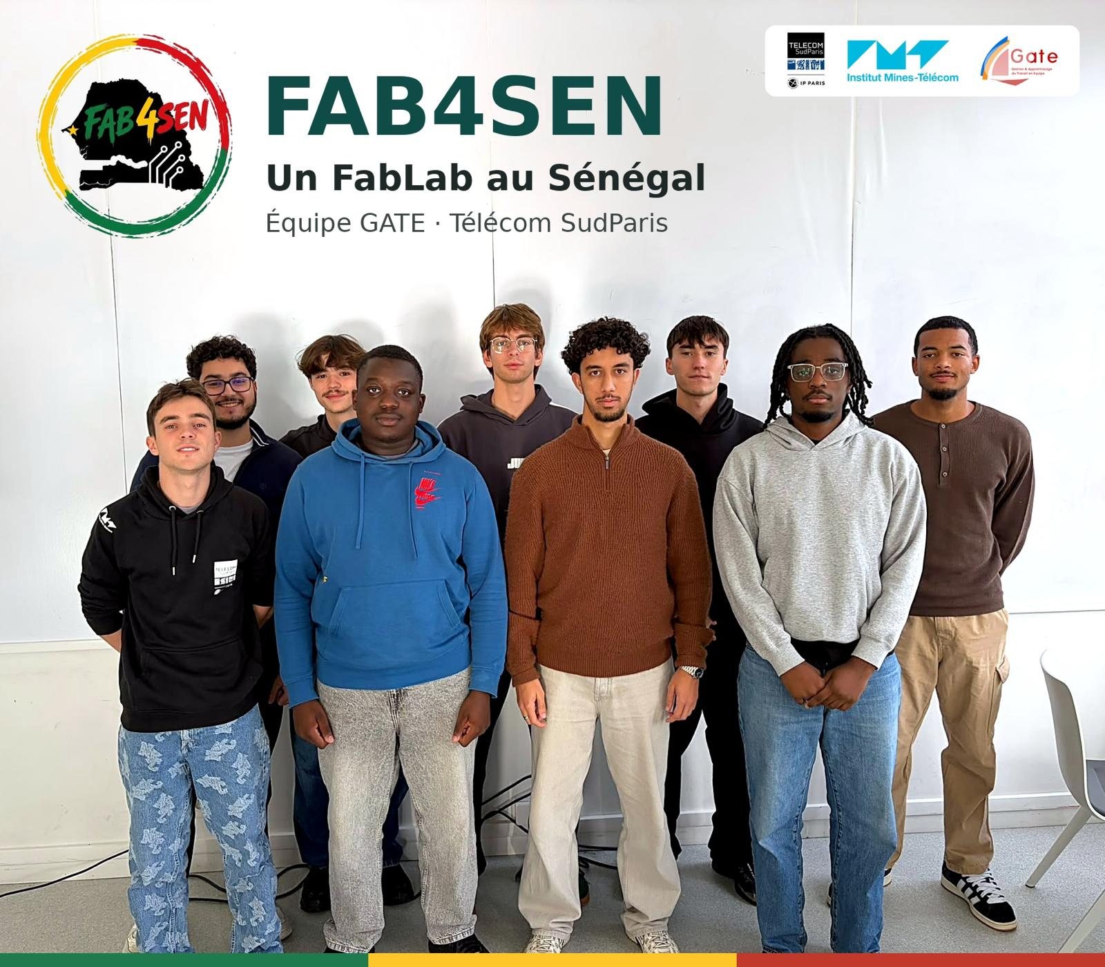 Les neuf étudiants de l’équipe FAB4SEN, à Télécom SudParis